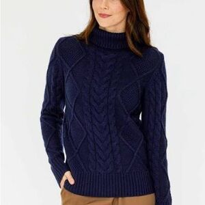 525 America Deep Blue Cable Knit Turtleneck Sweater